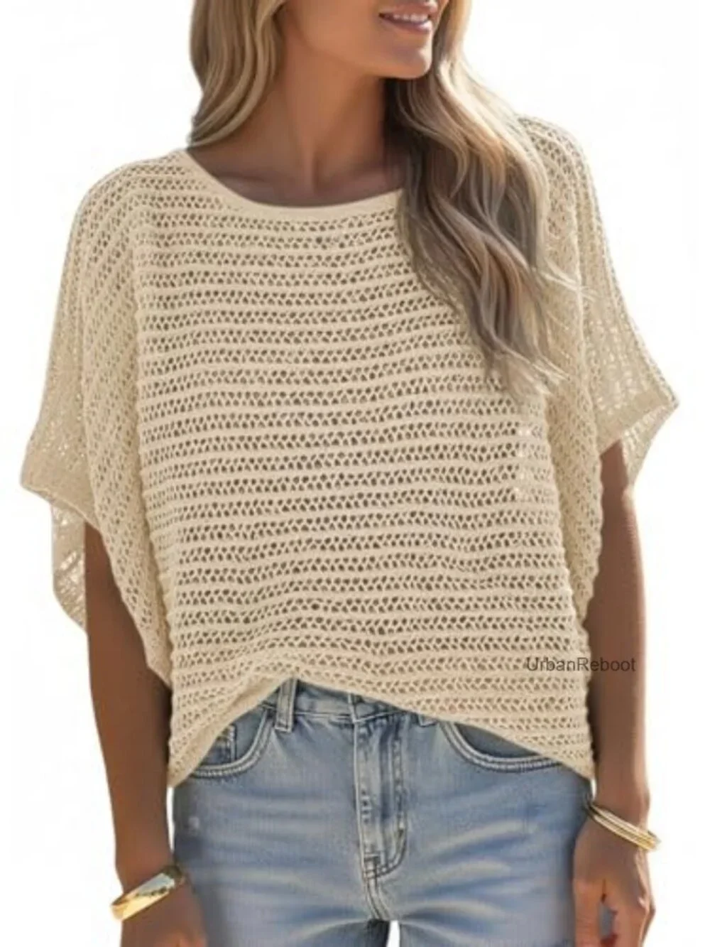 Women's Crochet Knit Oversized Mesh Pullover Sweater Top Beach Cover Up Summer